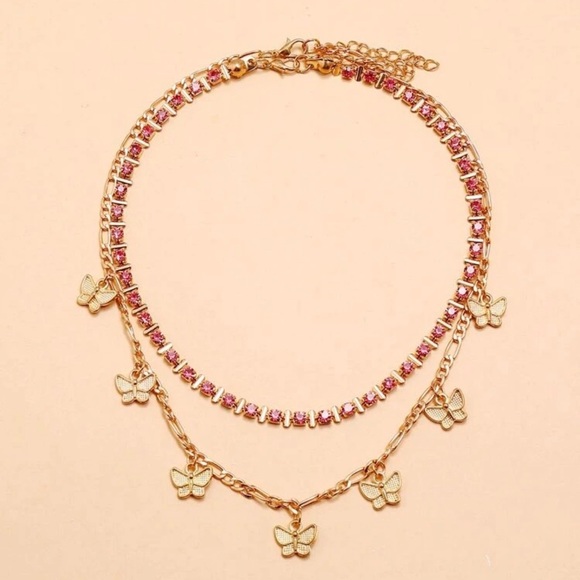 3/$30 💛 Rhinestone Butterfly Layered Necklace - Picture 3 of 4